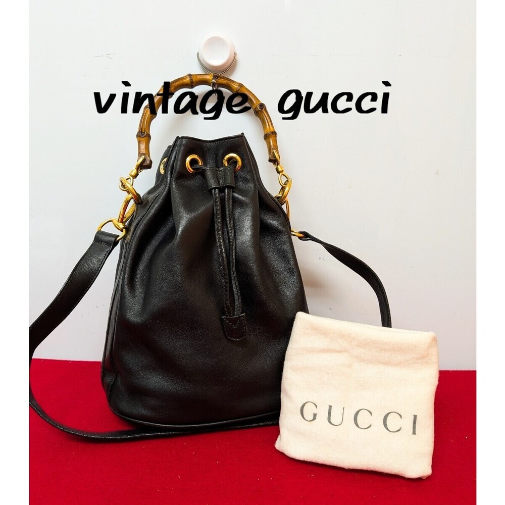 Gucci Bamboo Leather Drawstring Shoulder Bag Handbag